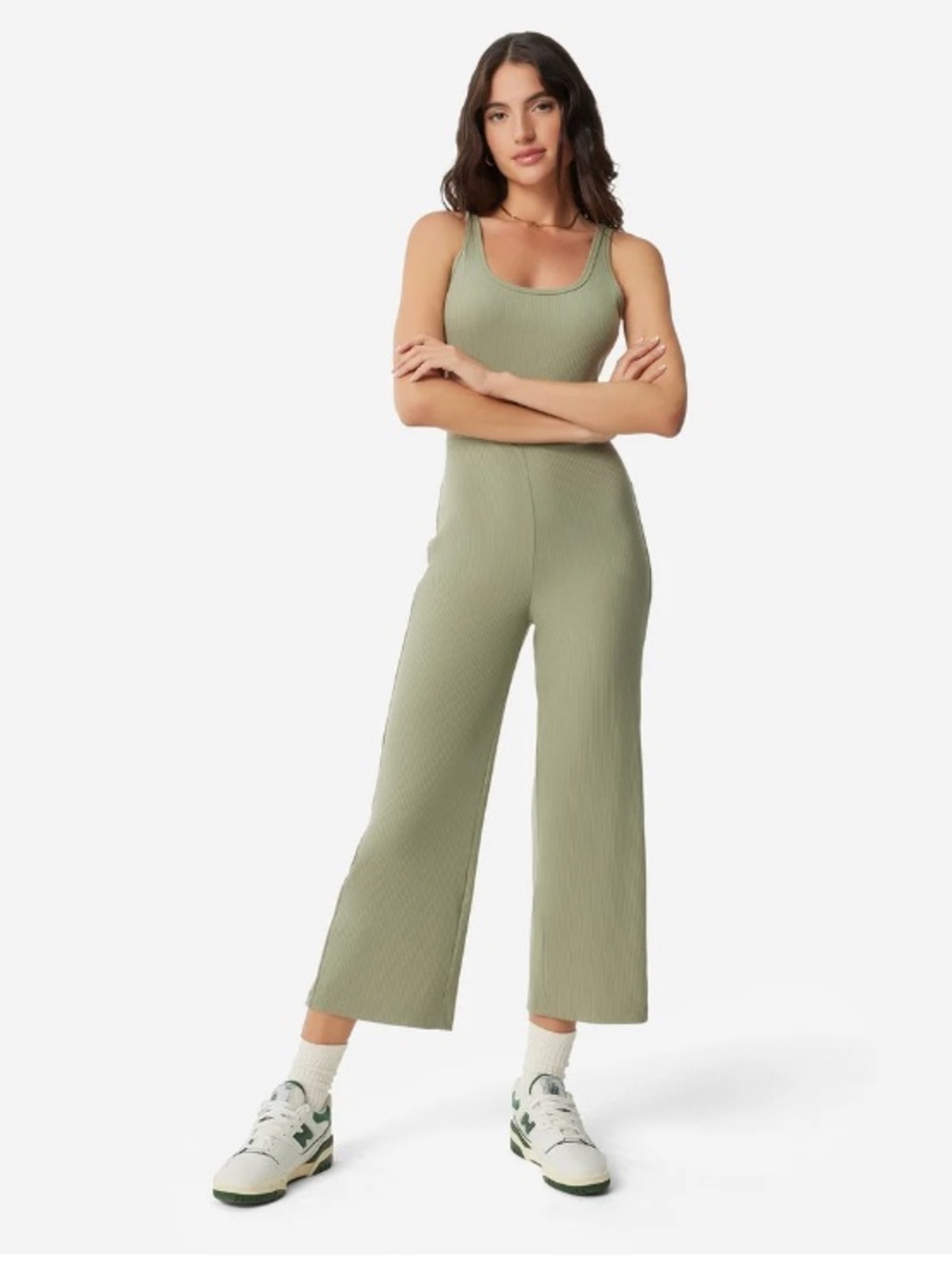 Sage green tencel ribbed jumpsuit